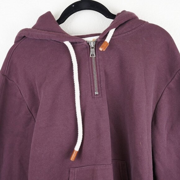 Fundamental‎ Coast Maroon 1/4 Zip Hoodie Size M Cozy Cotton Blend Pullover - Picture 2 of 9